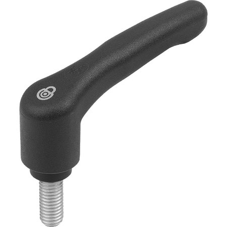 KIPP Adjustable Handle W.Safety Function Size:2 M05X40, Plastic Black Ral7021, Comp:Steel K1553.2051X40